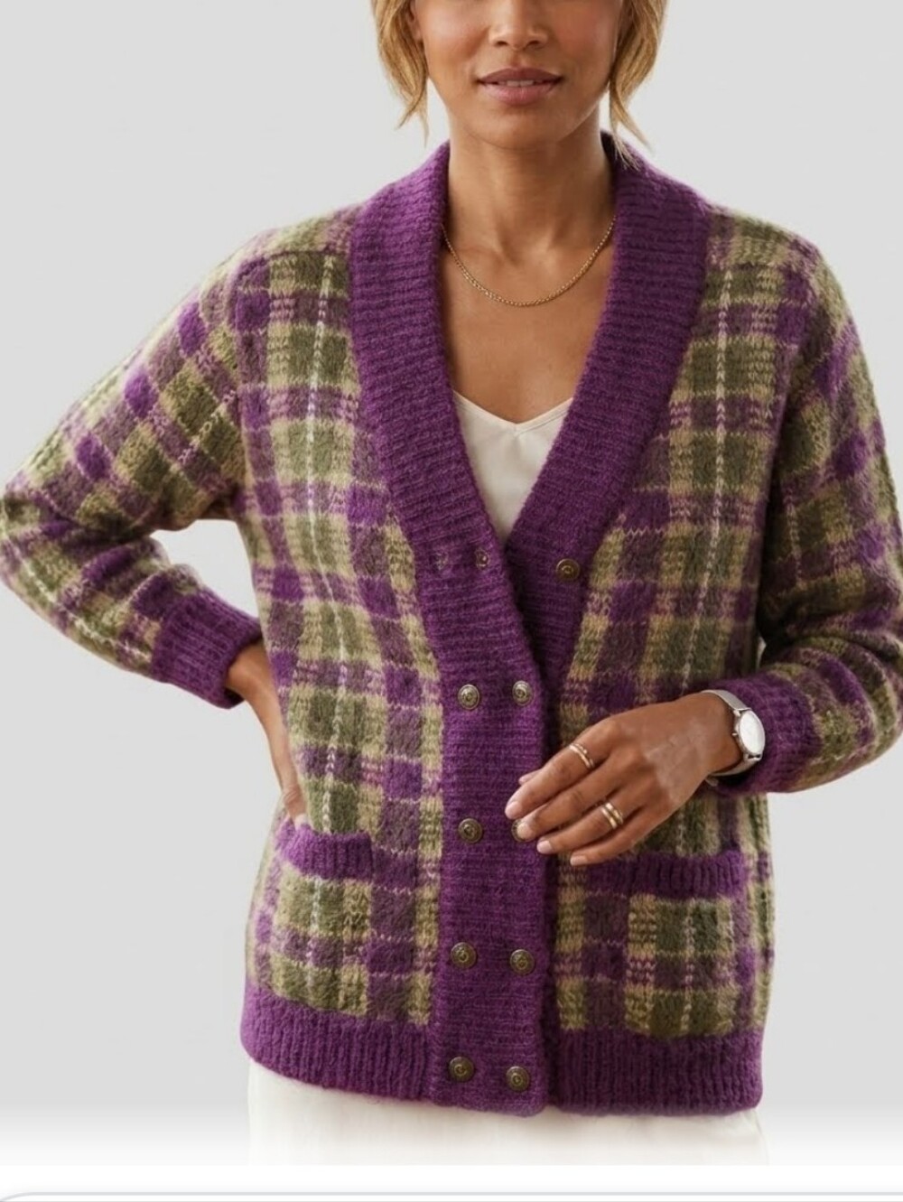Vintage Northern Isle Signature Plaid Mohair Cardigan Grandpacore Y2K Academia